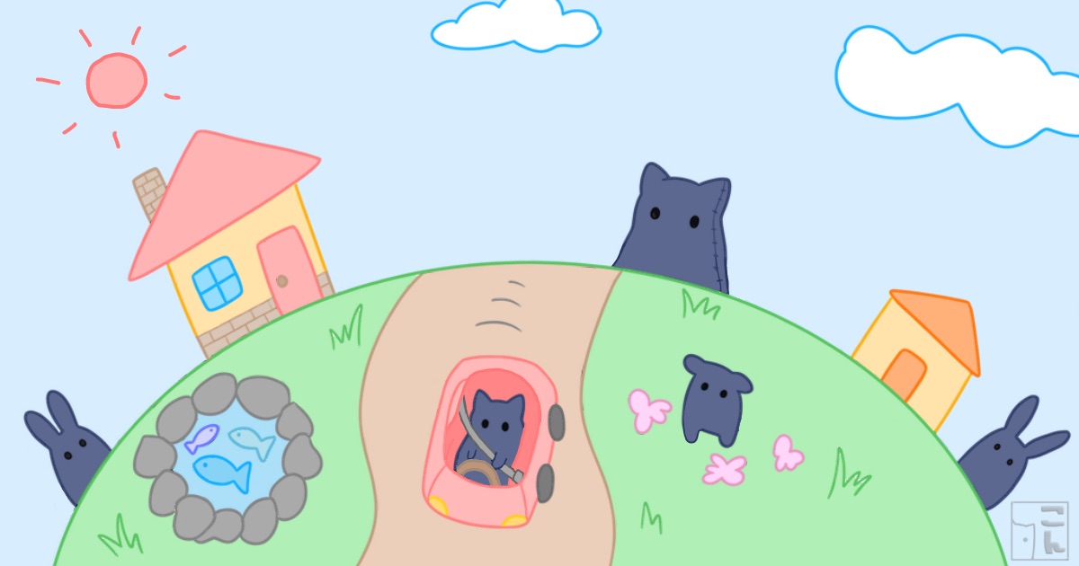 ピンク色になった謎の生き物と桜のイラスト